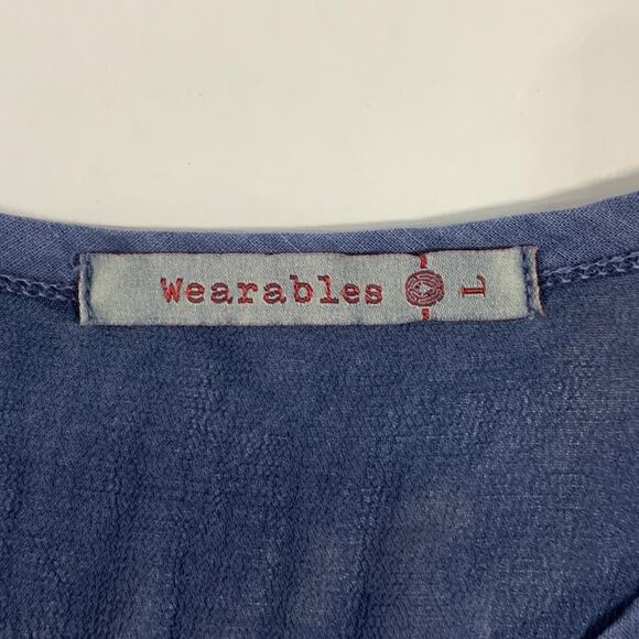 XCVI Wearables L Womens Blue Linen Cotton Blend Shirt Dress Breathable Travel - Picture 3 of 9